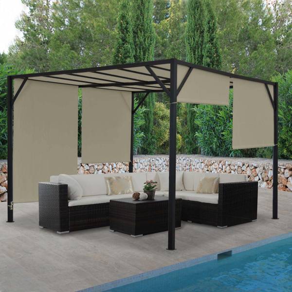 Pergola Beja Grau - Polyester - Stahl - 305 x 212 x 305 cm