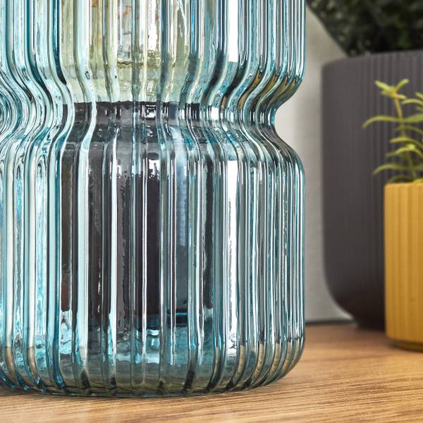hofstein Tischleuchte Tischlampe aus Metall/Glas in Schwarz/Bernstein/Klar, ohne Leuchtmittel, mit Glasschrim(20cm), Schalter am Kabel, 1 x E27, ohne