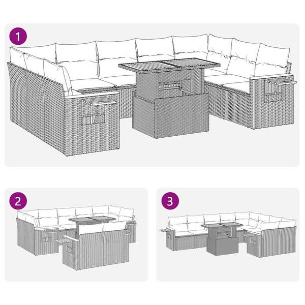 Garten-Lounge-Set 3037333-2 (10-teilig) Beige - Grau