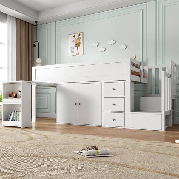 Hochbett BB3564 Weiß - Massivholz - 95 x 111 x 250 cm
