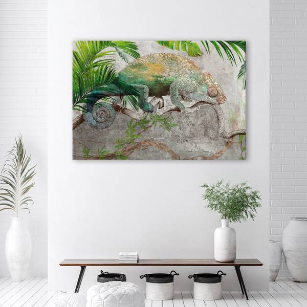 Wandbild chamäleon auf einem ast 100 x 70 cm