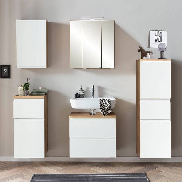 Badmöbel-Set VASTO-03-29 5er-Set Weiß - Spiegelglas - 170 x 200 x 35 cm