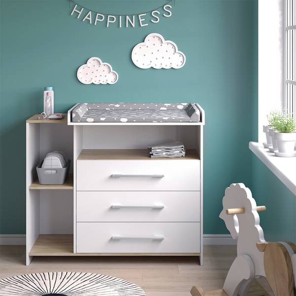 Wickelkommode Oskar 55591 Eiche Sand Dekor - Weiß
