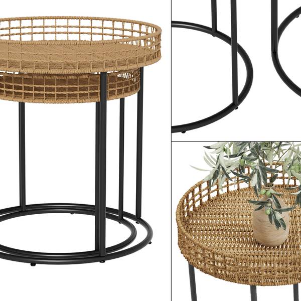 Couchtisch-Set Brunswick 49378 Schwarz - Braun - Metall - 44 x 48 x 44 cm