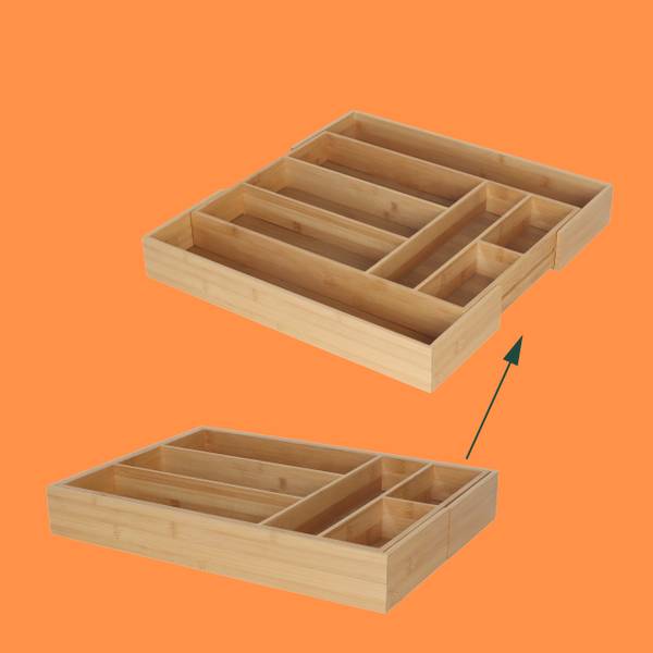 Range-couverts extensible en bambou Marron - Bambou - Bois manufacturé - 50 x 7 x 48 cm