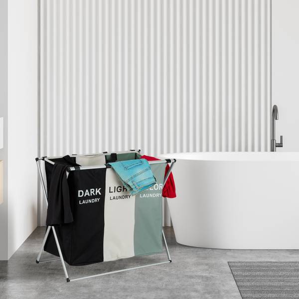 Faltbarer Wäschesammler 3 Fächer Schwarz - Grau - Weiß - Polyester - Aluminium - 65 x 60 x 37 cm
