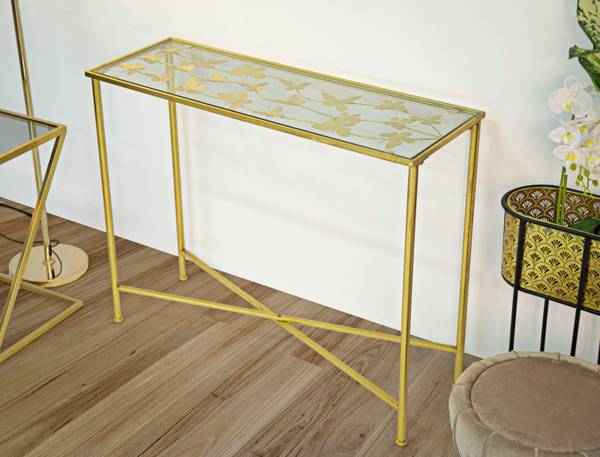 Konsolentisch Butterflies Glass Gold - Metall - 100 x 80 x 35 cm