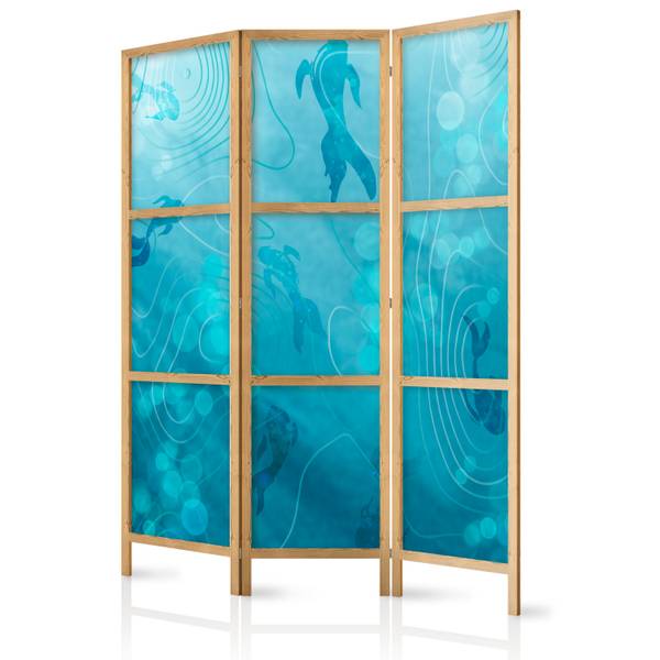 Paravent Fisch Ozean Wellen 3-tlg Blau - Grün - Weiß - Holzwerkstoff - Textil - 135 x 172 x 3 cm