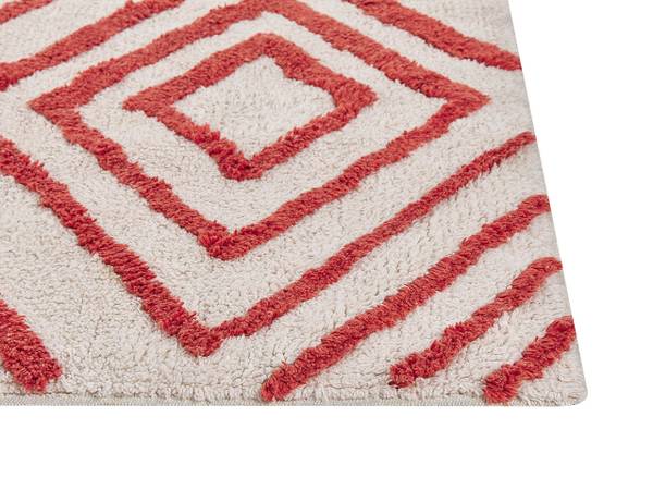 Tapis à poil long HASKOY Rouge - Blanc - Fibres naturelles - 160 x 160 x 230 cm