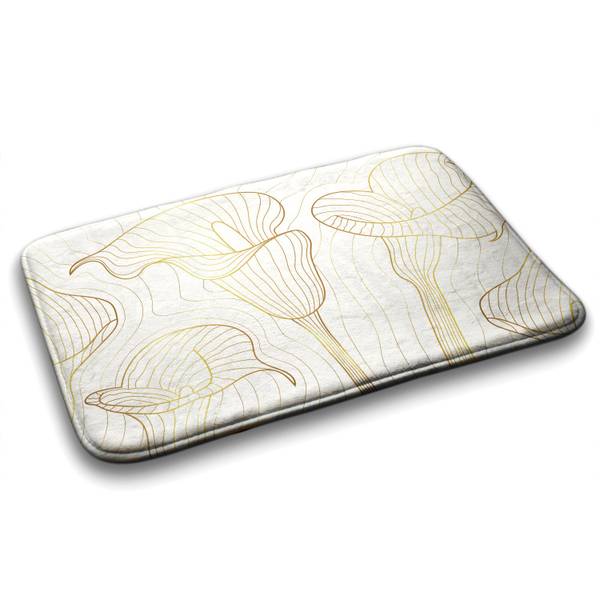 Badteppich Linien Blumen Weiß - Polyester - 75 x 45 x 75 cm