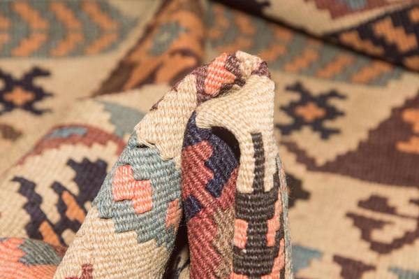 Handgewebt Kelimteppich Beige - Wolle - 108 x 1 x 195 cm