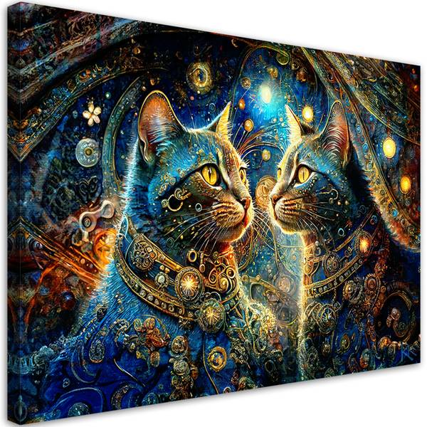 Tableau déco chat animaux abstraction 90 x 60 cm