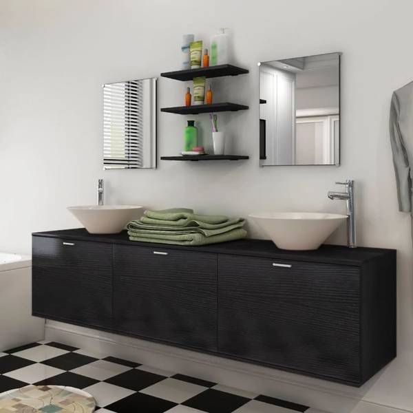 Badezimmerset 8er Set AW906 Schwarz - Holzwerkstoff - 45 x 45 x 180 cm
