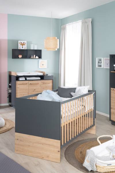 Lit bébé évolutif Lenn Gris - Bois manufacturé - 144 x 82 x 76 cm