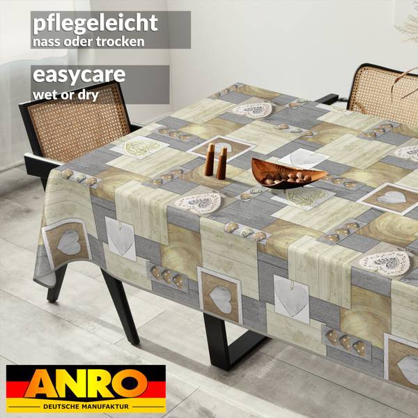 Wachstuchtischdecke Holz Herz mit SAUM Tiefe: 200 cm
