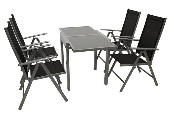 Garnitur AMALFI 5-teilig Schwarz - Grau - Aluminium - Sicherheitsglas - PVC - 130 x 75 x 65 cm