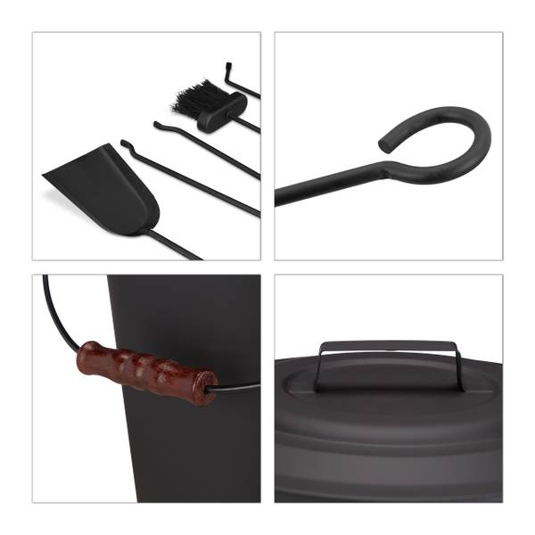 6 tlg. Kamin-Set Schwarz - Eisen - 43 x 68 x 56 cm