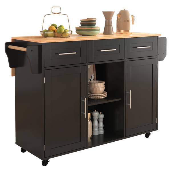 Küchenwagen WoodyZoom Ⅲ Schwarz - Holzwerkstoff - Massivholz - 46 x 92 x 139 cm
