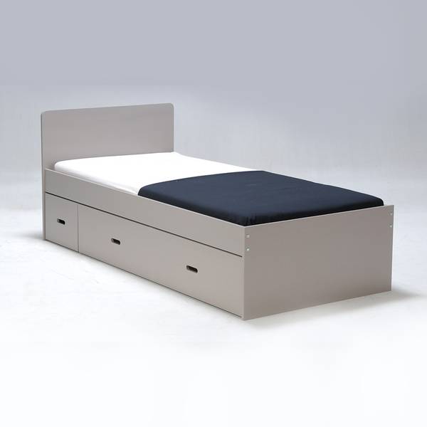 BETT ZENIA mit Nachttisch Schublade Grau - 96 x 80 x 195 cm