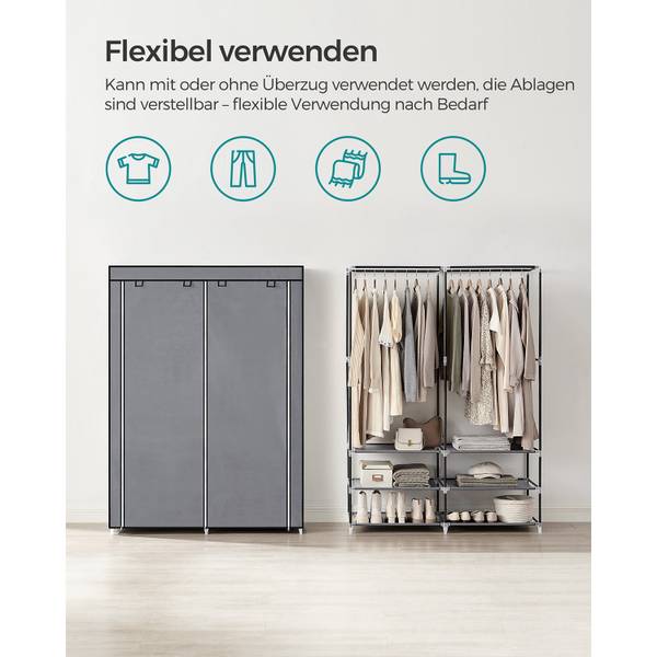 Armoire en tissu Monrovia Victoria Gris - Matière plastique - 127 x 176 x 45 cm