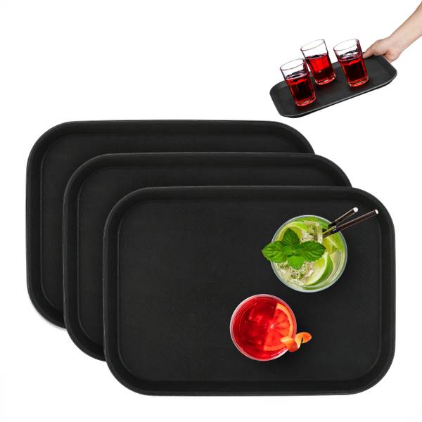 Lot de 3 plateaux de service Noir - Polypropylène - 35 x 2 x 25 cm