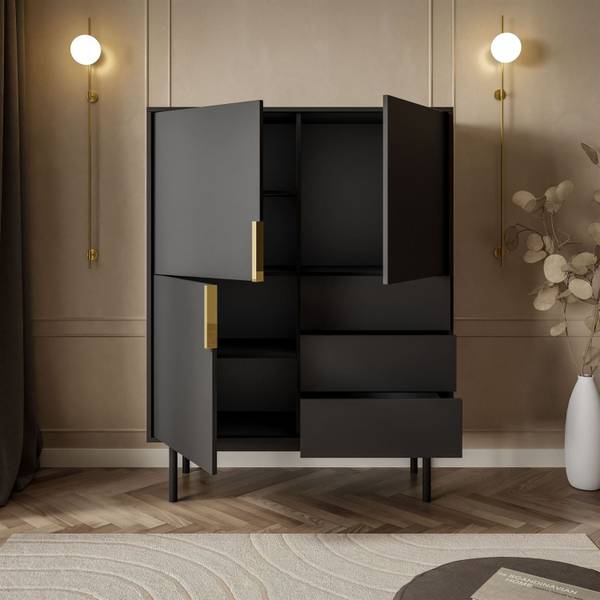Dreiturige Kommode MIRACLE 3D3S Schwarz - Holzwerkstoff - 104 x 134 x 39 cm