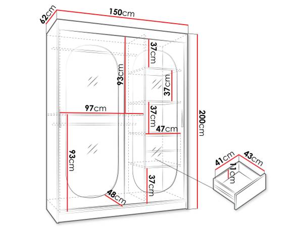 Kleiderschrank Bahrajn mit LED Schwarz