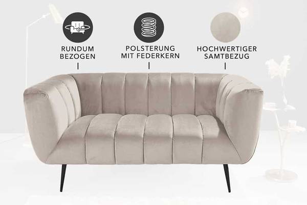 Sofa NOBLESSE Beige - Schwarz - Polyester - Samt - 165 x 80 x 90 cm