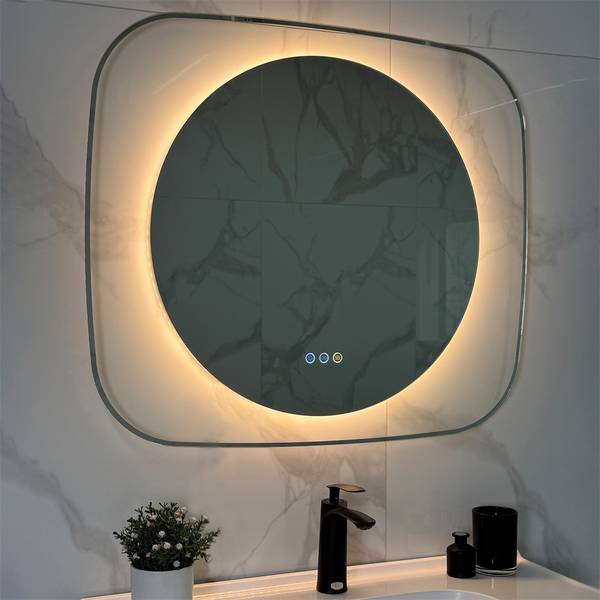 LED Spiegel mit Beleuchtung Touch Silber - Spiegelglas - 80 x 70 x 4 cm