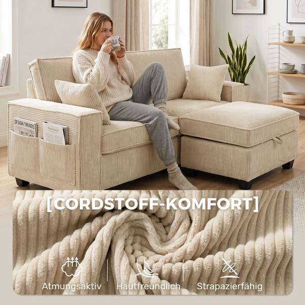 Ecksofa 83B-904V00BG Beige - Cord - 151 x 94 x 216 cm