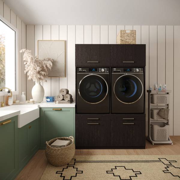 Waschmaschinenschrank Budapest Schwarz - Holzwerkstoff - 133 x 209 x 70 cm