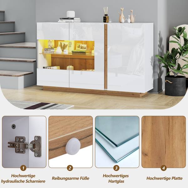 Sideboard Electra Ⅰ Braun - Weiß - Holzwerkstoff - Glas - 138 x 91 x 38 cm