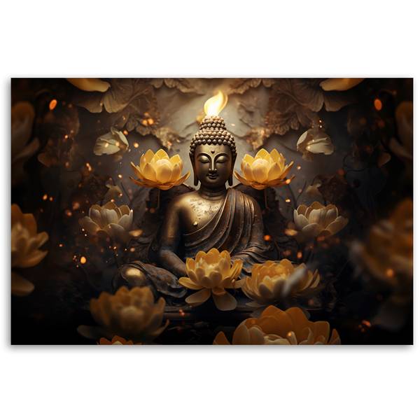 Wandbild buddha und lotusblumen 60 x 40 cm