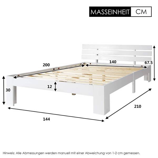 Holzbett K-915 Weiß - Holzwerkstoff - 144 x 68 x 210 cm