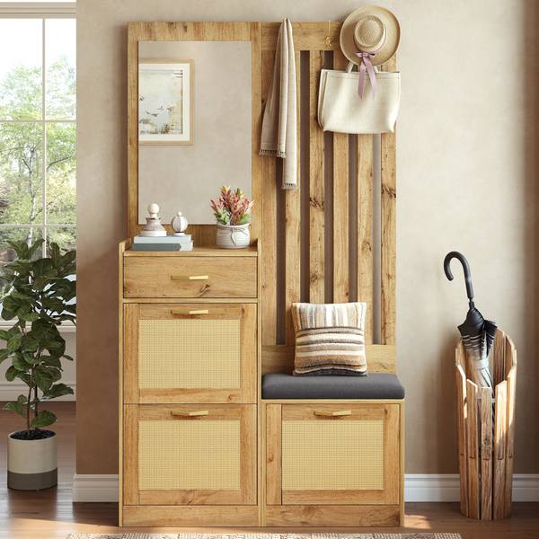 Kompaktgarderobe Coeus Ⅰ Braun - Holzwerkstoff - Glas - Metall - 100 x 180 x 26 cm