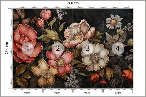 Papier Peint FLEURS Feuilles Style Rétro 368 x 254 x 254 cm