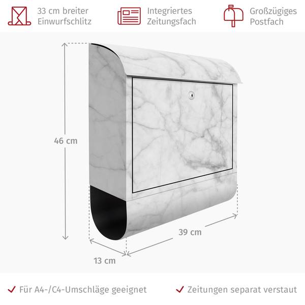 Briefkasten Bianco Carrara Weiß - Stahl - 39 x 46 x 13 cm