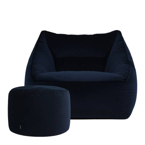 Sitzsack Milano Sessel mit Fußhocker Blau - Samt - 70 x 65 x 70 cm