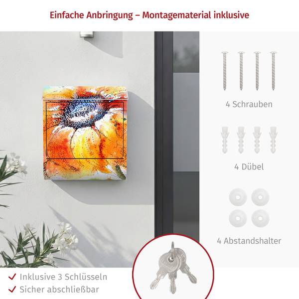 Briefkasten Painted Sunflower Orange - Stahl - 39 x 46 x 13 cm