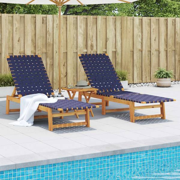 Sonnenliege 3033517-4 (2er Set) Blau - Akazie - 55 x 87 x 157 cm