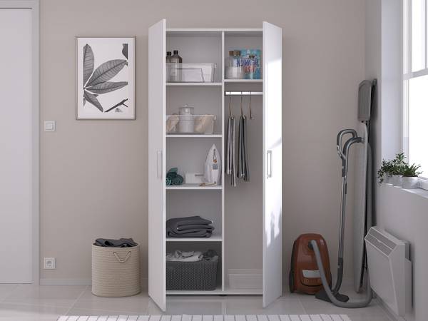 Badschrank ERKANO Braun - Weiß - Holz teilmassiv - 92 x 185 x 42 cm