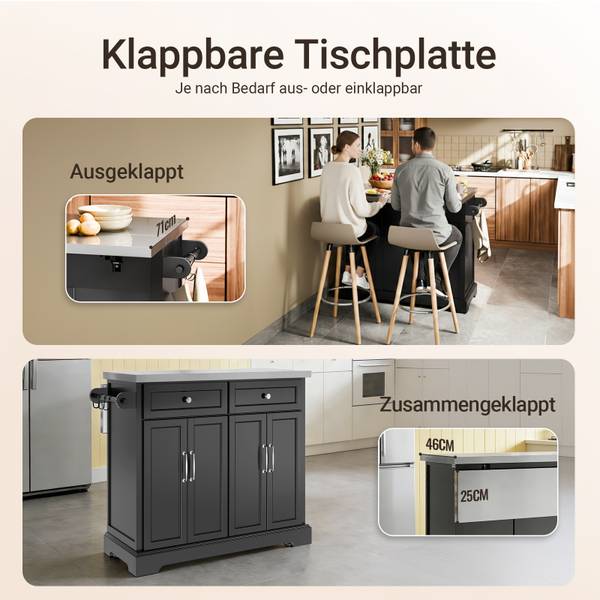 Küchenwagen FKW71-III-SCH Schwarz - Holzwerkstoff - Metall - 71 x 92 x 107 cm