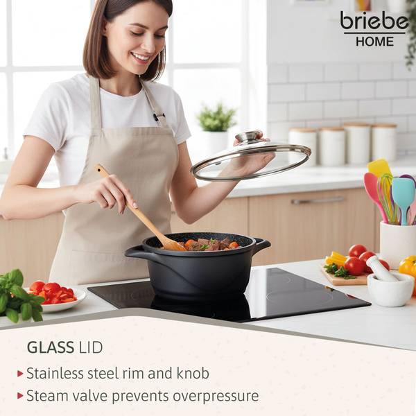 Kochtopf Set  BRI-MGK18 (6-teilig) Schwarz - Aluminium - Kristallglas
