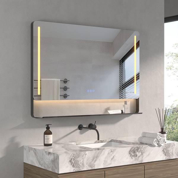 LED Spiegel mit Ablage Beschlagfrei LM12 Schwarz - Glas - 100 x 70 x 12 cm
