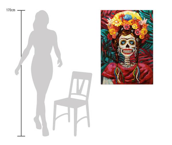 Tableau peint à la main Crâne Rosita Coton - 70 x 100 x 4 cm