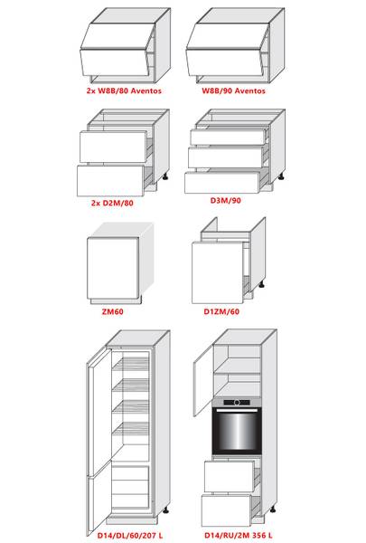 Küchenzeile AREZZO M1 Braun - Weiß - Holzwerkstoff - 370 x 207 x 59 cm