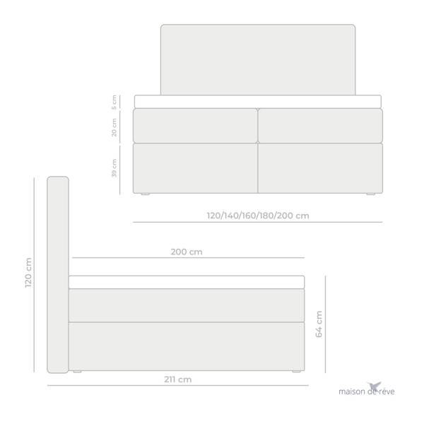 Boxspringbett Annecy Bonell Federkern Grau - Breite: 140 cm