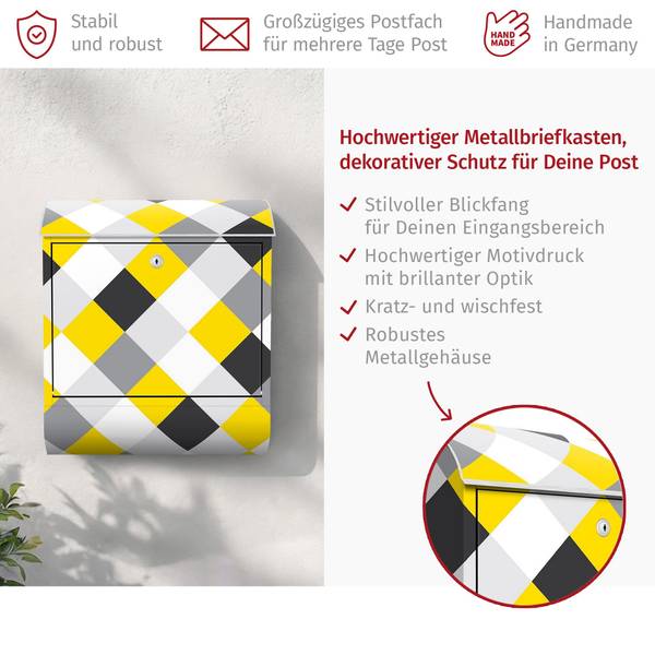 Briefkasten Geometrisches Schachbrett Grau - Stahl - 39 x 46 x 13 cm
