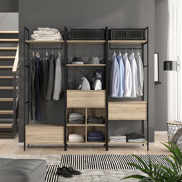 Garderobeset Enya 54349 bruin - plaatmateriaal op houtbasis - 60 x 180 x 40 cm