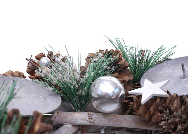 Adventskranz mit Kerzen M15 Braun - Metall - Holz teilmassiv - 32 x 10 x 32 cm